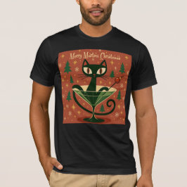 Mid Century Svart Katt Merry Martini Jul T Shirt