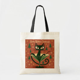 Mid Century Svart Katt Merry Martini Jul Tygkasse