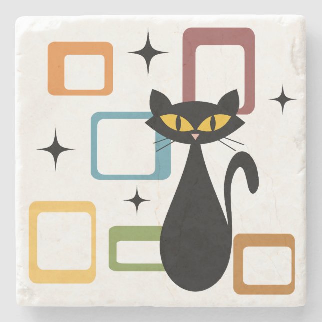 Mid Century svart katt Stenunderlägg (Framsidan)