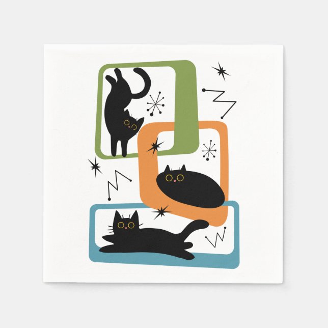 Mid Century svarta katter Pappersservett (Framsidan)