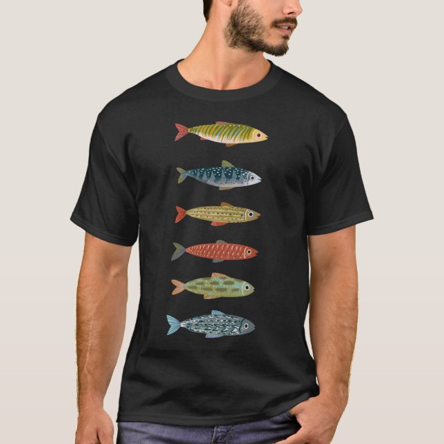 Mid Century Svenska Fiskar Mörk T Shirt (Framsida)