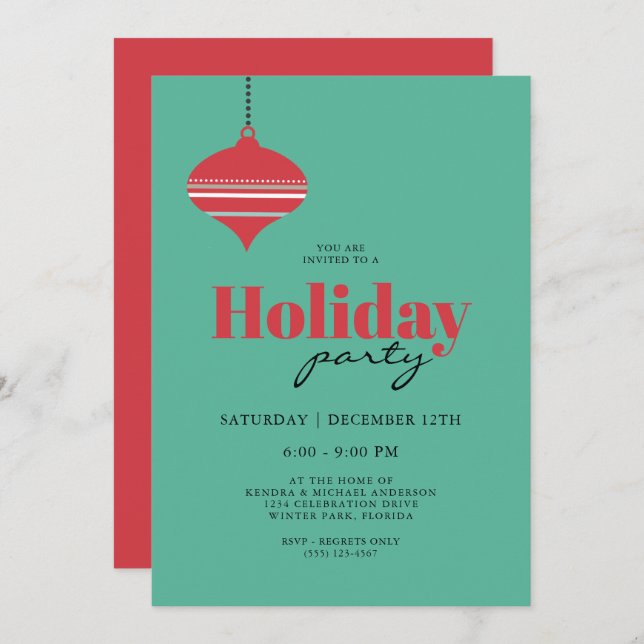 Mid Century Teal och Coral Holiday Party Inbjudningar (Fram/baksida)