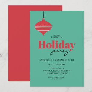Mid Century Teal och Coral Holiday Party Inbjudningar