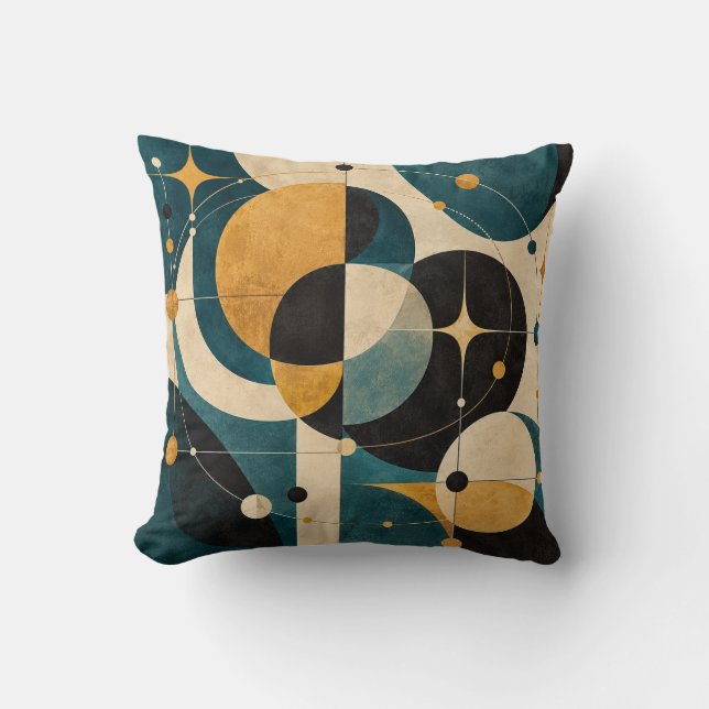 Mid Century Teal Senap Atomisk Omlopps Geometrisk  Kudde (Framsida)