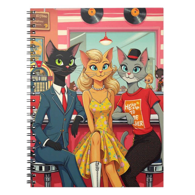 Mid Century Tonårskatter på en Diner Anteckningsbok (Framsidan)