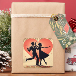 Mid Century Valentine Dancing Couple med Martini Fyrkantigt Klistermärke