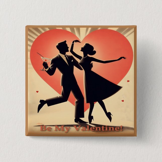 Mid Century Valentine Dancing Couple med Martini Knapp (Framsida)