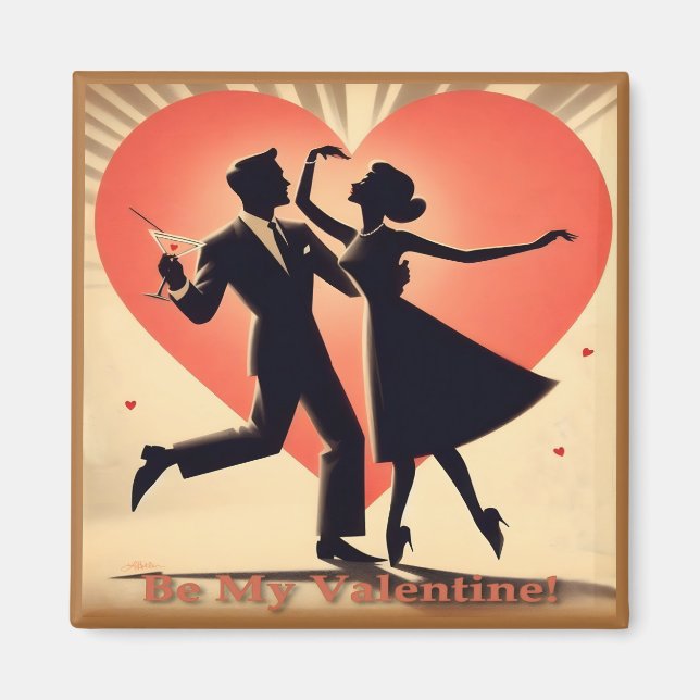 Mid Century Valentine Dancing Couple med Martini Magnet (Framsidan)