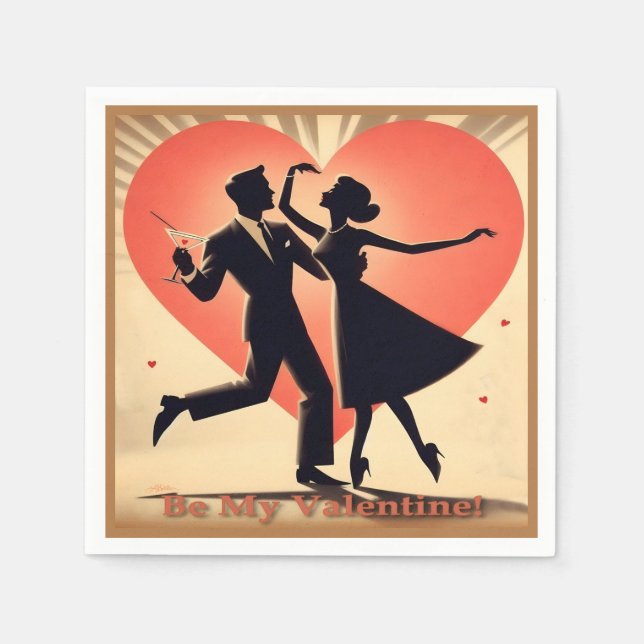 Mid Century Valentine Dancing Couple med Martini Pappersservett (Framsidan)