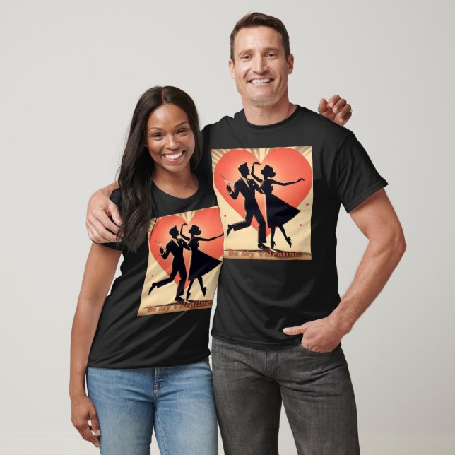 Mid Century Valentine Dancing Couple med Martini T Shirt (Unisex)