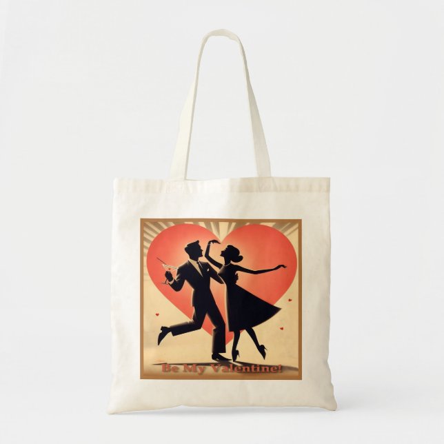 Mid Century Valentine Dancing Couple med Martini Tygkasse (Framsidan)