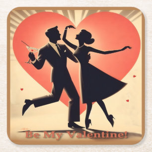 Mid Century Valentine Dancing Couple med Martini Underlägg Papper Kvadrat