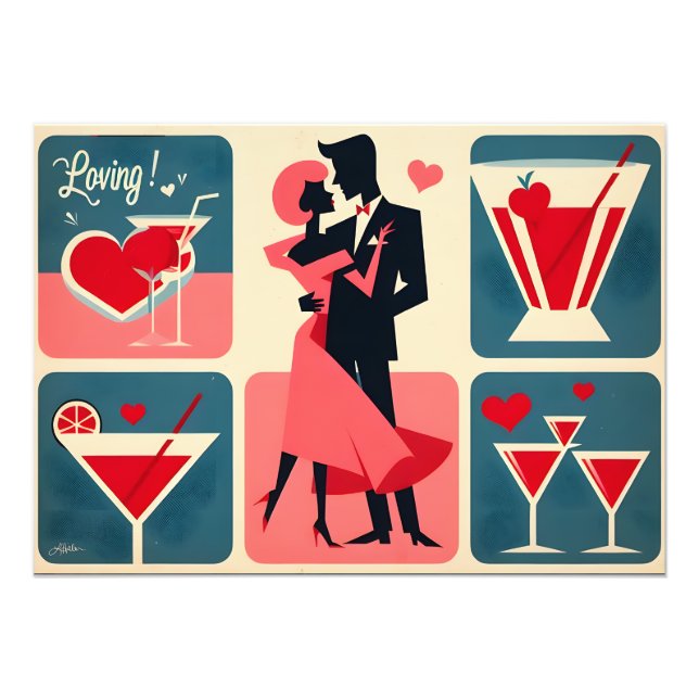 Mid Century Valentine Dancing lite Fototryck (Framsidan)