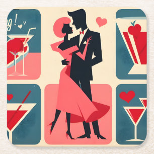 Mid Century Valentine Dancing lite Underlägg Papper Kvadrat