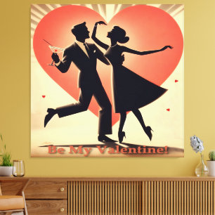 Mid Century Valentine Dansande Par med Martini Canvastryck