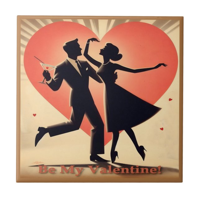 Mid Century Valentine Dansande Par med Martini Kakelplatta (Framsidan)