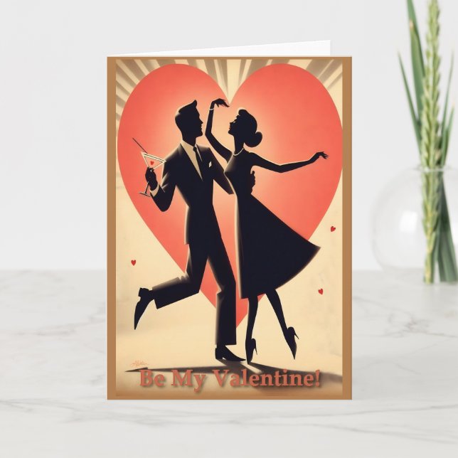 Mid Century Valentine Dansande Par med Martini Kort (Framsida)