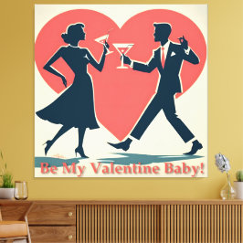 Mid Century Valentine Hip Martini Dancing Couple Canvastryck