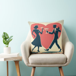 Mid Century Valentine Hip Martini Dancing Couple Kudde