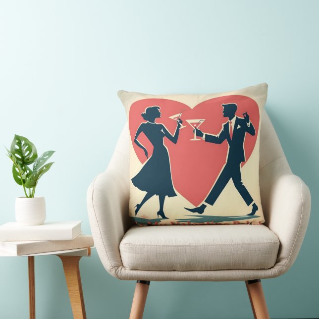 Mid Century Valentine Hip Martini Dancing Couple Kudde (Stol)
