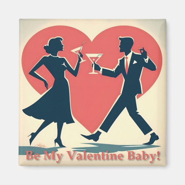 Mid Century Valentine Hip Martini Dancing Couple Magnet (Framsidan)