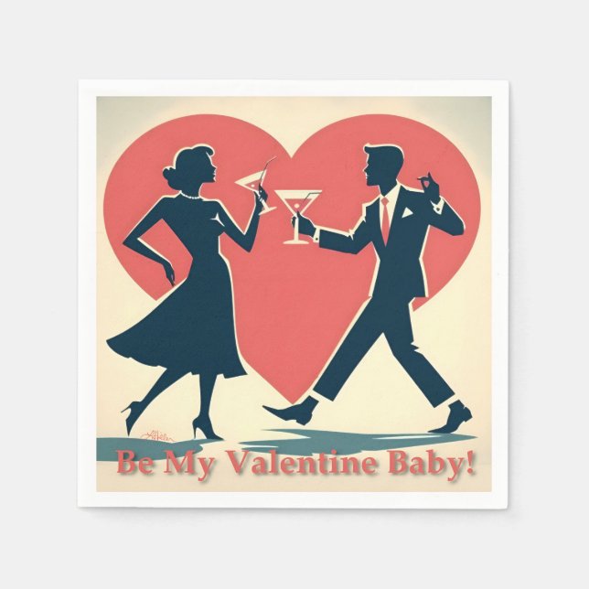 Mid Century Valentine Hip Martini Dancing Couple Pappersservett (Framsidan)