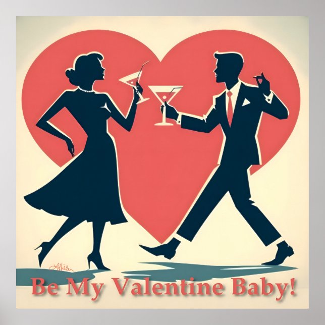 Mid Century Valentine Hip Martini Dancing Couple Poster (Framsidan)