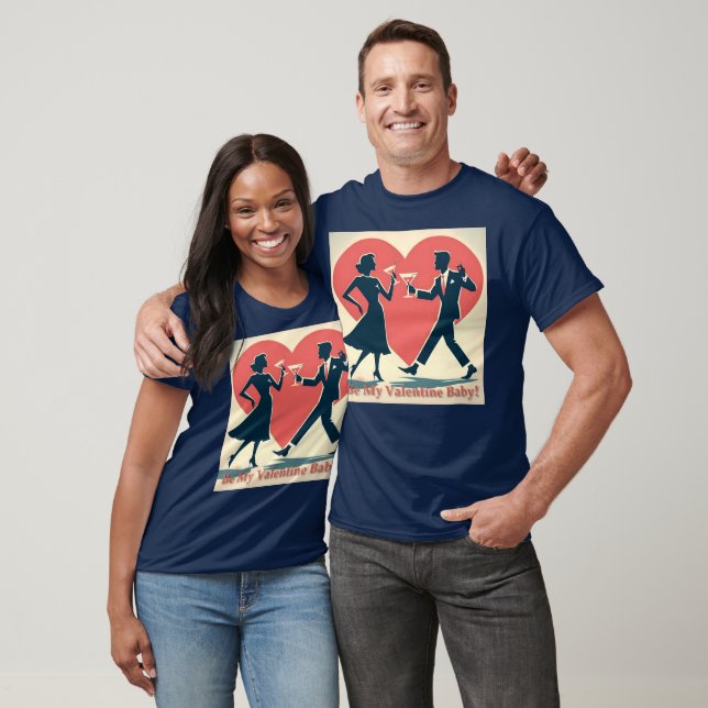 Mid Century Valentine Hip Martini Dancing Couple T Shirt (Unisex)