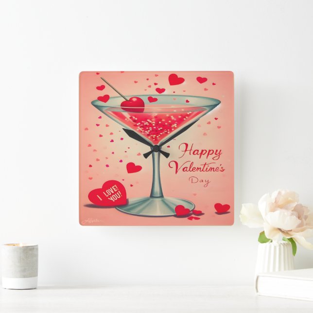 Mid Century Valentine Martini cocktail Fyrkantig Klocka (Hem)