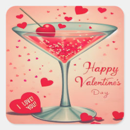 Mid Century Valentine Martini cocktail Fyrkantigt Klistermärke