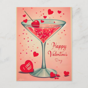 Mid Century Valentine Martini cocktail Helg Vykort