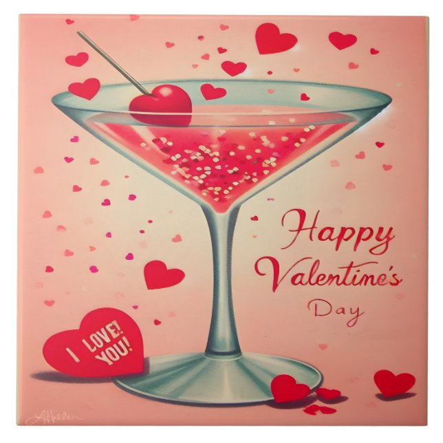 Mid Century Valentine Martini cocktail Kakelplatta (Framsidan)