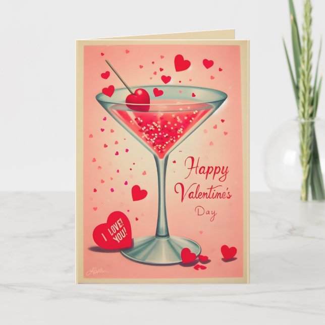 Mid Century Valentine Martini cocktail Kort (Framsida)