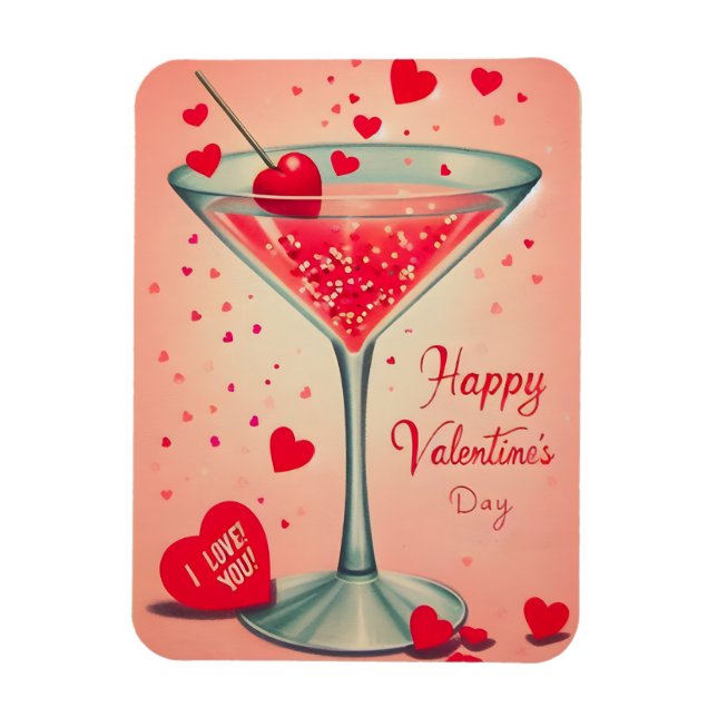 Mid Century Valentine Martini cocktail Magnet (Vertikal)