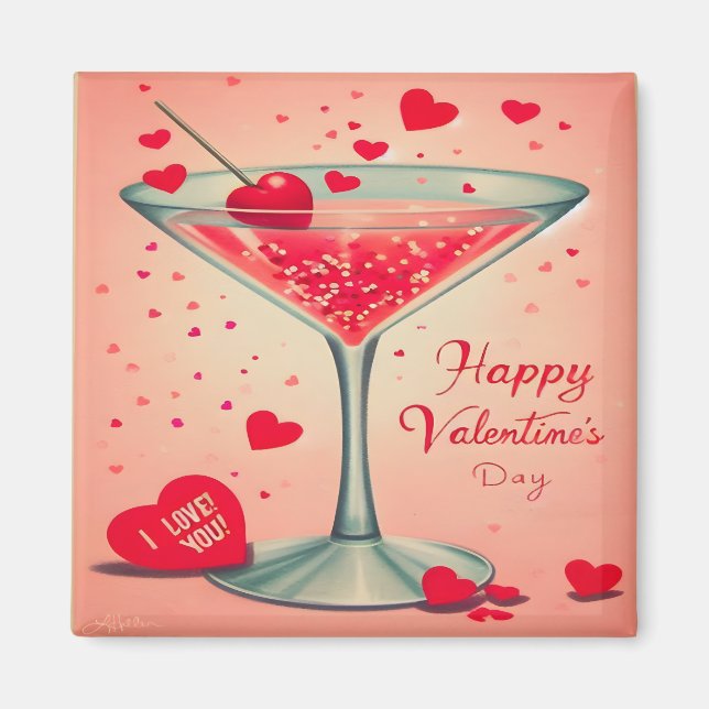 Mid Century Valentine Martini cocktail Magnet (Framsidan)