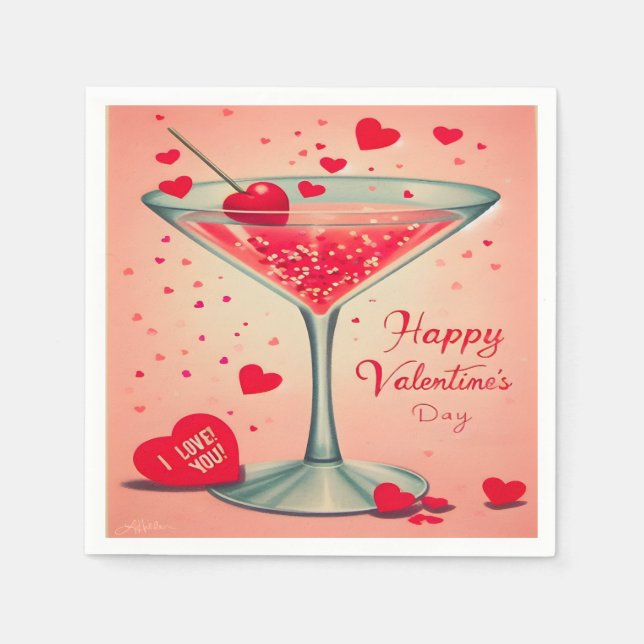 Mid Century Valentine Martini cocktail Pappersservett (Framsidan)