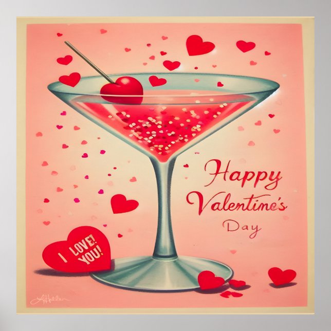Mid Century Valentine Martini cocktail Poster (Framsidan)