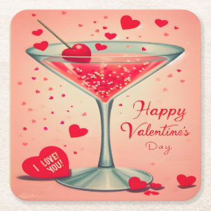 Mid Century Valentine Martini cocktail Underlägg Papper Kvadrat