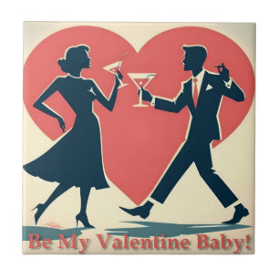 Mid Century Valentine Modern Hip Dancing Couple Kakelplatta