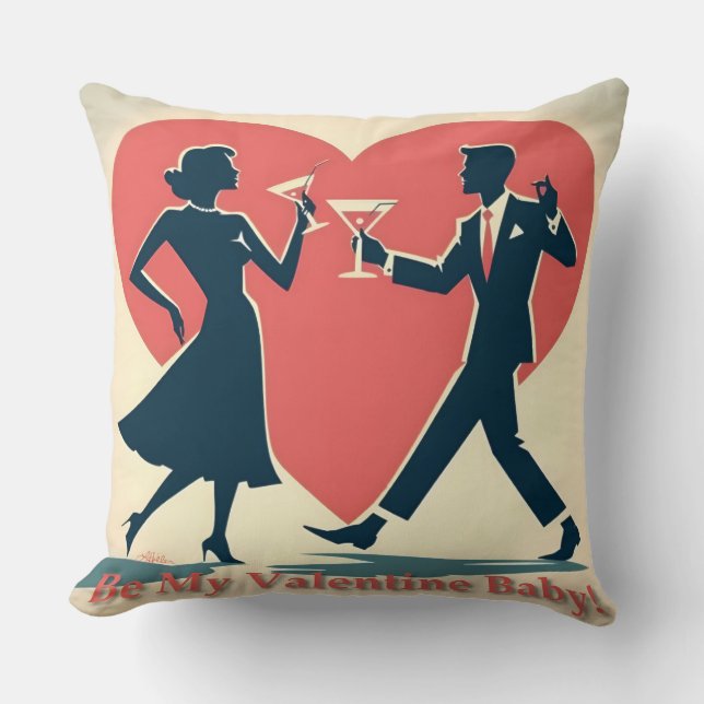 Mid Century Valentine Modern Hip Dancing Couple Kudde (Framsida)