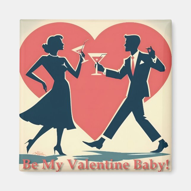 Mid Century Valentine Modern Hip Dancing Couple Magnet (Framsidan)