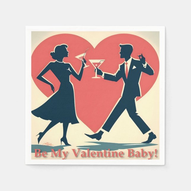 Mid Century Valentine Modern Hip Dancing Couple Pappersservett (Framsidan)