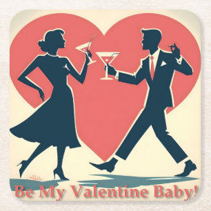 Mid Century Valentine Modern Hip Dancing Couple Underlägg Papper Kvadrat