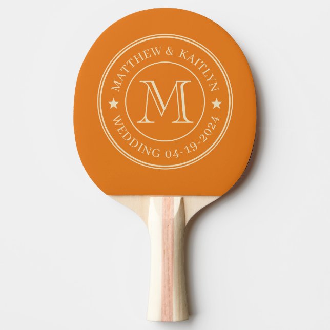 Mid-Century Varm Citrus Bröllopsmonogram Stjärna Pingisracket (Framsidan)