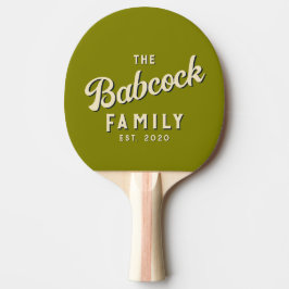 Mid-Century Varm Oliv Retro Familjenamn & År Pingisracket