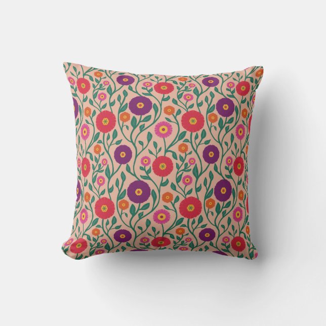 Mid-Century Vine Flower | Garden Garland Peach Kudde (Framsida)