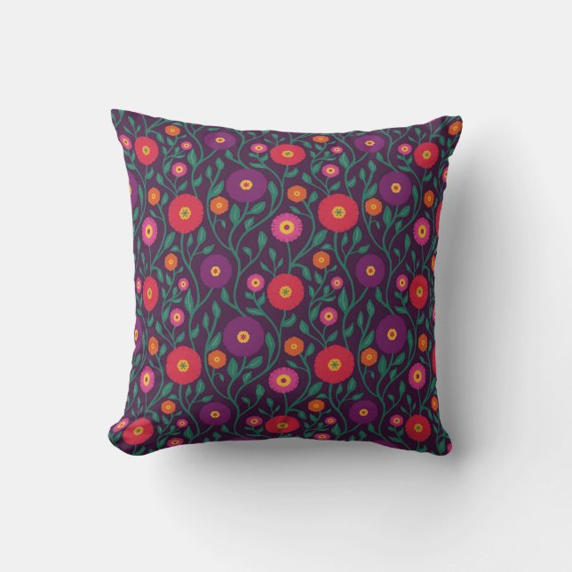 Mid-Century Vine Flower | Garden Garland Plum Kudde (Framsida)