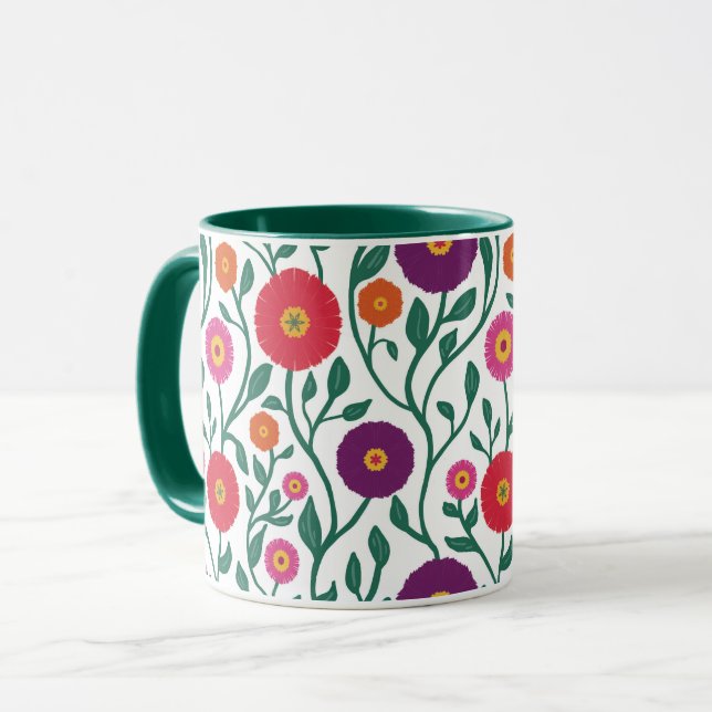 Mid-Century Vine Flower | Garden Garland White Mugg (Framsida vänster)