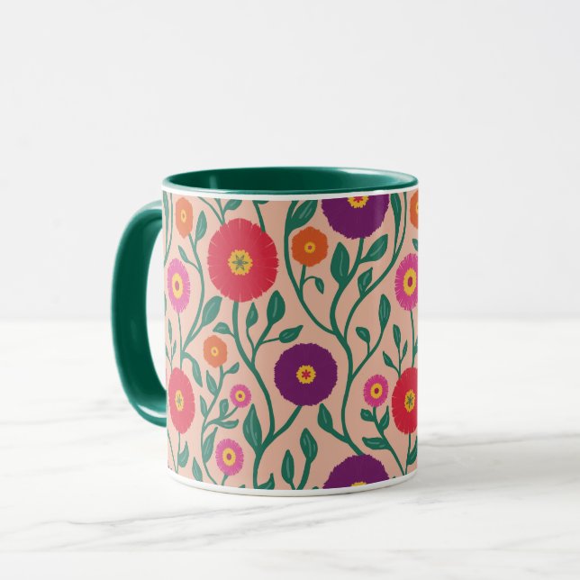 Mid-Century Vine Flower | Päronfärgad trädgårdsgir Mugg (Framsida vänster)