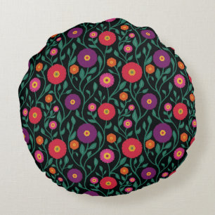 Mid-Century Vine Flower Trädgårds Garland Midnig Rund Kudde